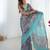 Chiffon digital print scallped border foil mirror work saree