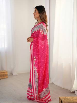 Chiffon digital print scallped border foil mirror work saree 2