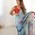 Chiffon digital print scallped border foil mirror work saree