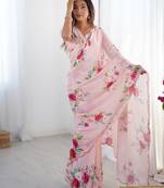 Chiffon digital print scallped border foil mirror work saree