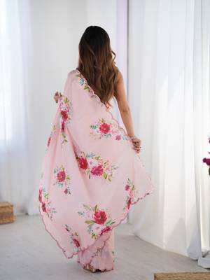 Chiffon digital print scallped border foil mirror work saree 5
