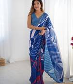 Chiffon digital print scallped border foil mirror work saree