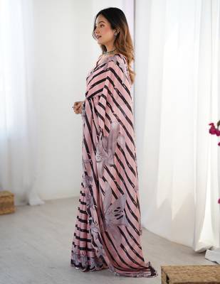 Chiffon digital print scallped border foil mirror work saree 2