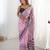 Chiffon digital print scallped border foil mirror work saree