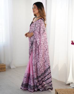Chiffon digital print scallped border foil mirror work saree 5