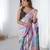 Chiffon digital print scallped border foil mirror work saree