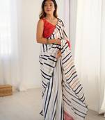 Chiffon digital print scallped border foil mirror work saree