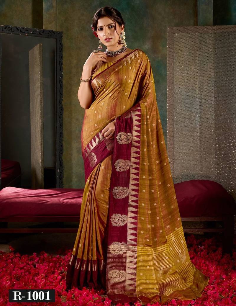 Rust & maroon banarasi silk sarees with traditiinal zari work