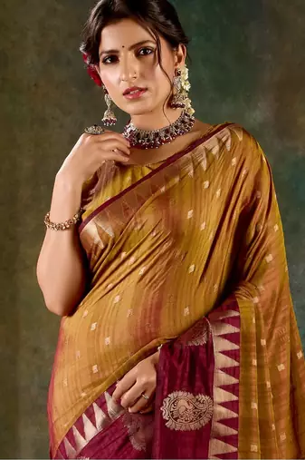 Rust & maroon banarasi silk sarees with traditiinal zari work