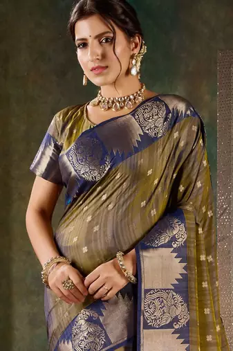 Deep bronze & navy blue banarasi silk saree