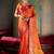 Tangerine orange and crimson red silk saree with gold zari border