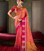 Vibrant pink & peach dual-tone banarasi saree