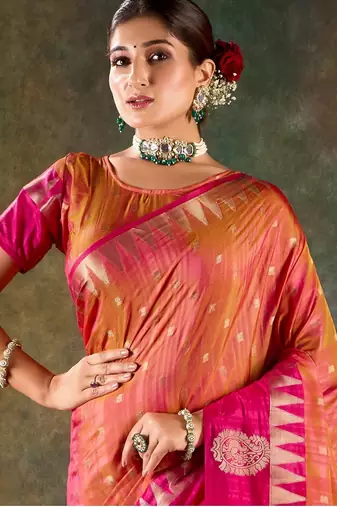  pink & peach dual-tone banarasi saree