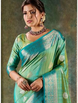 Radiant teal & lime green banarasi saree 2