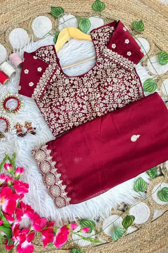 Maroon Color embroidery sequence work Silk Saree