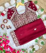 Maroon Color embroidery sequence work Silk Saree