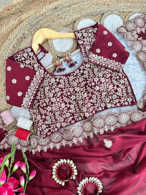 Maroon Color embroidery sequence work art silk saree 2