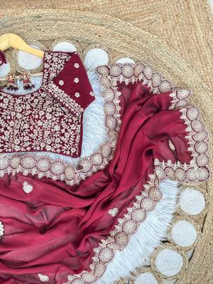 Maroon Color embroidery sequence work art silk saree 5