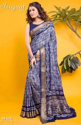 Navy blue contemporary basketweave print saree 1