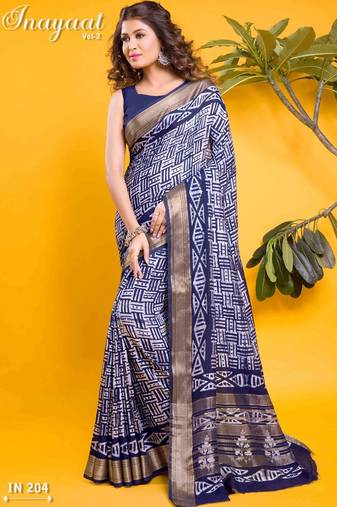 Navy blue contemporary basketweave print saree