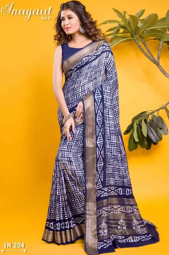 Navy blue contemporary basketweave print saree
