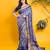 Navy blue floral batik saree with antique zari border