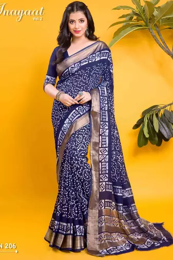 Navy blue traditional print saree