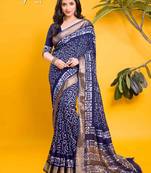 Navy blue traditional print saree