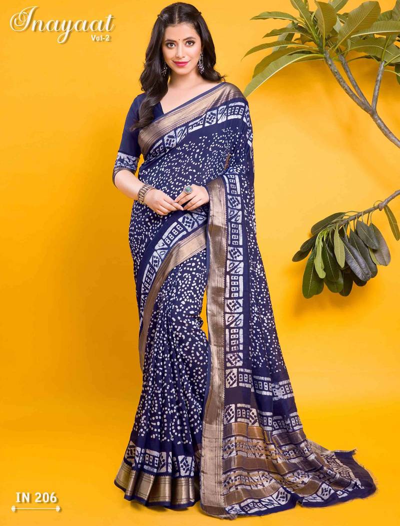 Navy blue traditional print saree