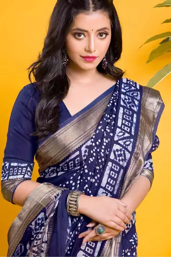 Navy blue traditional print saree