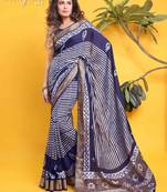 Navy blue linear stripe print saree