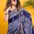 Navy blue linear stripe print saree