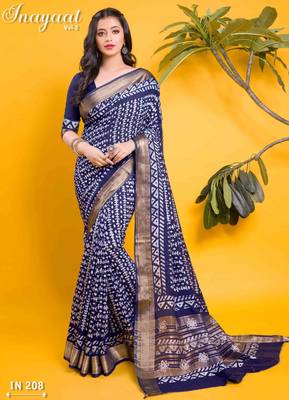 Navy blue tribal geometric block print saree 1