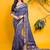 Navy blue tribal geometric block print saree