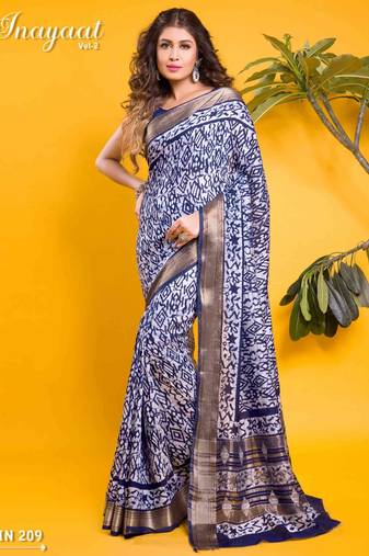 Navy blue abstract ikkat print saree