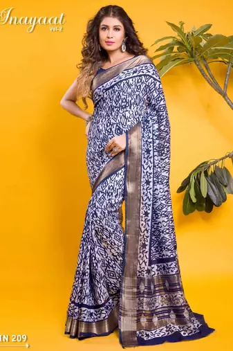 Navy blue abstract ikkat print saree