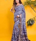 Navy blue abstract ikkat print saree