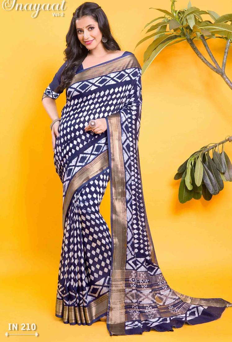 Navy blue geometric diamond motif saree