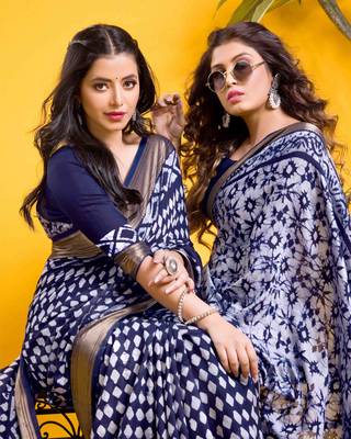 Navy blue geometric diamond motif saree 2