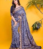 Navy blue block print saree