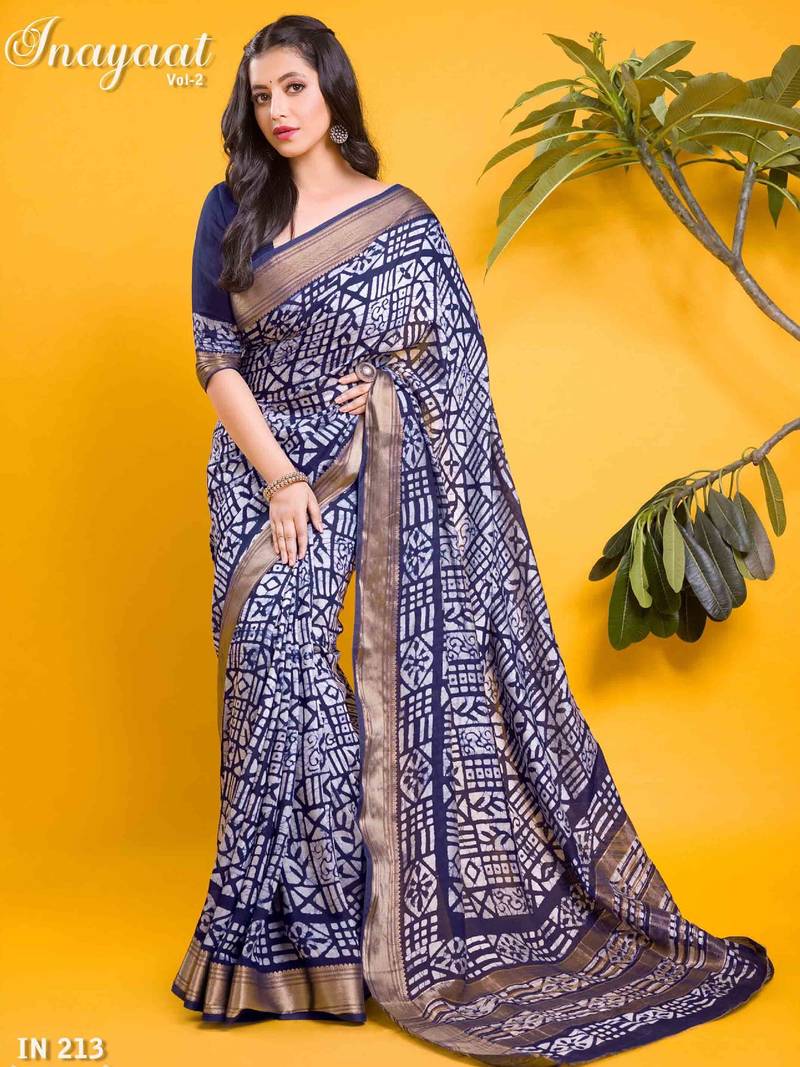 Navy blue block print saree