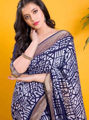 Navy blue block print saree 2