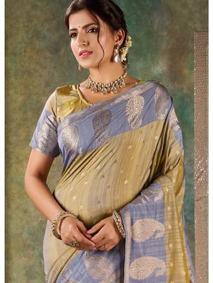 olive & slate blue banarasi silk saree 2