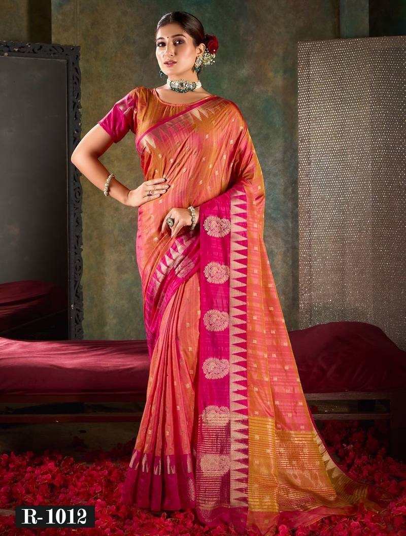 Vibrant pink & peach dual-tone banarasi saree