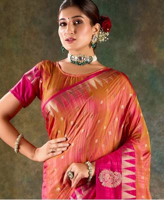  pink & peach dual-tone banarasi saree 2