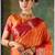 Tangerine orange and crimson red silk saree with gold zari border