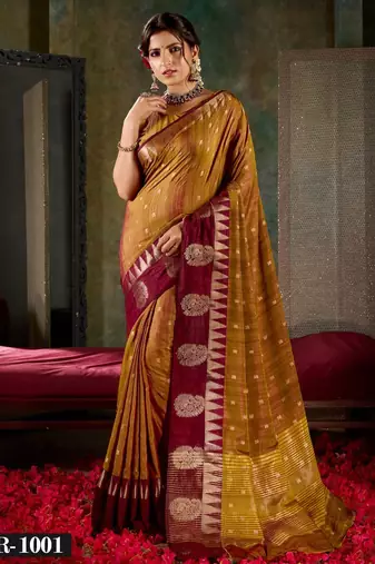 Rust & maroon banarasi silk sarees with traditiinal zari work