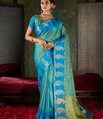 Azure blue banarasi silk saree with paisley zari motifs