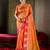 Sunset orange banarasi silk saree with coral red zari border