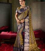 Deep bronze & navy blue banarasi silk saree